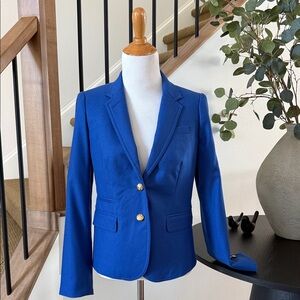 J. Crew Women's Schoolboy Royal Blue Wool Blazer with Gold Buttons Sz 2
